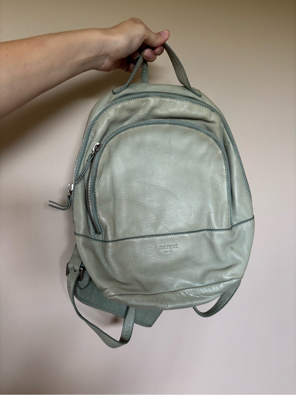 Margot New York Sage Green Leather Backpack with Pouch